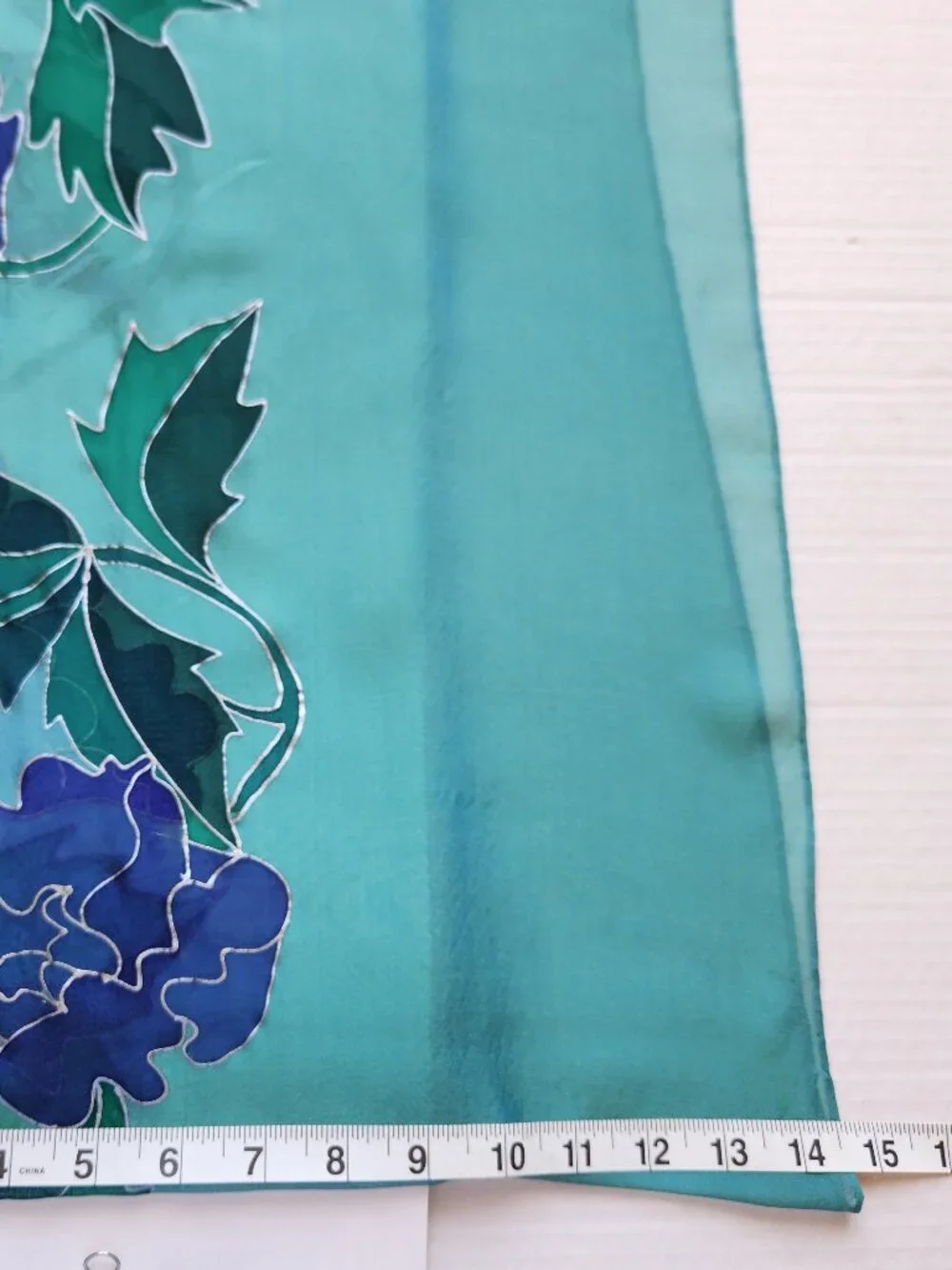 Betty Lathrop Women's Teal Purple Hand Painted Floral Sheer Silk Scarf Wrap